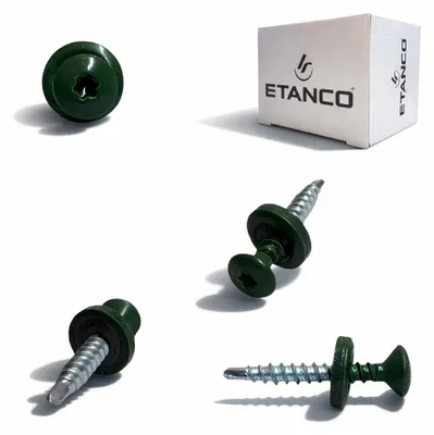 Zdjęcie produktu dla Wkręty samowiercące ETANCO GTF P z podkładką uszczelniającą z EPDM do blachy trapezowej TX, kolor RAL 6020 (oksyd chromowy), 4,8 x 20 mm, 250 szt.
