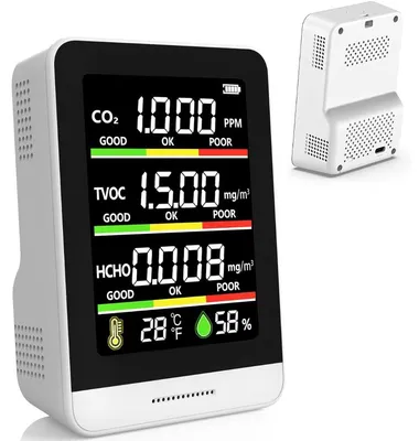 Produktbild von 4-in-1-Luftqualitätsmonitor für Innenräume, CO₂-Detektor, Temperatur- und Feuchtigkeitsmesser, für CO₂, CO, TVOC, HCHO, PM2,5, Temperatur und AQI