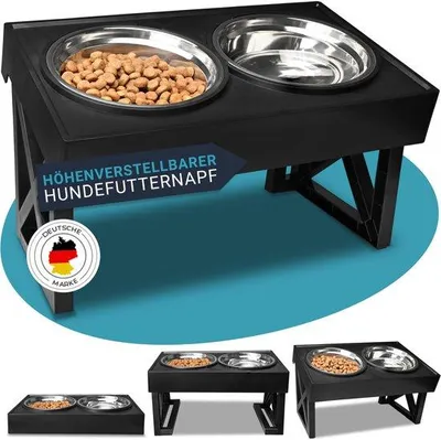 Immagine prodotto di Tavola per cani con altezza regolabile - Set 2 in 1 in acciaio inossidabile con ciotola per cibo e acqua per cani di taglia piccola, media e grande.