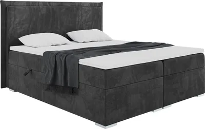 Produktbild von MEBLINI Boxspringbett mit Bettkasten - Gepolstert Doppelbett mit Matratze und Topper - Polsterbett mit Stauraum - Bett mit Kopfteil - Stauraumbett - TORESS - 200x200 - H4/Schwarz Samt