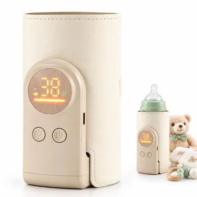 Produktbild von Babyflaschenwärmer, kabelloser Flaschenwärmer für unterwegs, 6000 mAh Akku, 18 W, Cremeweiß, für viele Flaschentypen