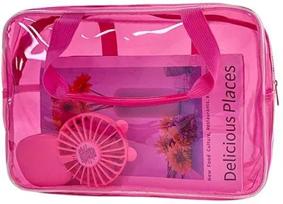 Obrázok produktu pre Priehľadná cestovná taška v ružovej farbe, 29,9 cm × 13 cm × 21 cm, vodotesná etylénová kozmetická taška
