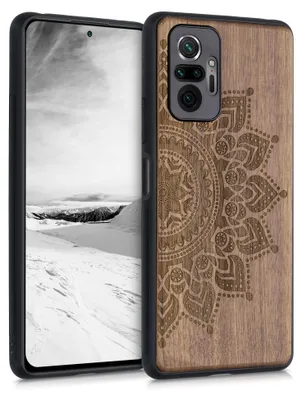Produktbild von kwmobile Handyhülle für Xiaomi Redmi Note 10 Pro Hülle Holz - Case mit TPU Bumper - Stoßfestes Hardcase - Schutzhülle Cover in Dunkelbraun