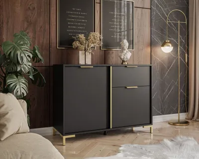Produktbild von LARETTO 103 cm 2D1S Kommode anthrazit goldene Beine