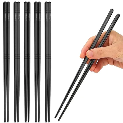 Produktbild von HI NATURE™ Essstäbchen Set - 5 Paar Wiederverwendbare Edelstahl Essstäbchen - Rutschfest & Spülmaschinenfest - Koreanische Metall Stäbchen - Sushi Bes