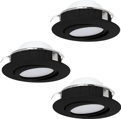Produktbild von EGLO 3er Set LED Einbaustrahler dimmbar Pineda, Deckenspot schwenkbar, Deckenstrahler flach, warmweiß, 5,5 Watt, 1080 Lumen, 3000 K, Ø 8,4 cm