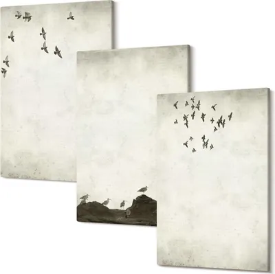 Produktbild von Leinwandbilder – Wandbilder – Leinwandbild – Canvas Bild – Polycanvas – Kunstdruck –  – Modern – Aufhängefertig – Mehrteilig – 3-Teilig – 40x60 Cm Pro Bild - Fliegende Vogelschwarm im minimalistischen Stil