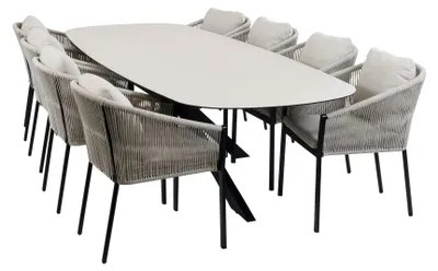 Produktbild von 9-teiliges Garten-Set | 8 Elvira Gartenstühle | Gartentisch Malaga 280 x 115 cm | Schwarz