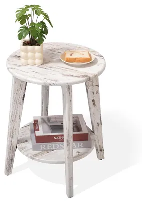Productafbeelding van Witte houten bijzettafel met een opbergruimte aan de onderkant