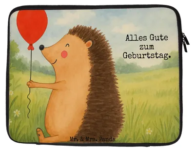 Produktbild von Mr. & Mrs. Panda Laptop Tasche Igel Luftballon Design 27 x 36 cm - Weiß - Geschenk, Lustige Sprüche, Ballon, Herzlichen Glückwunsch, Laptophülle, Hülle, Laptoptasche