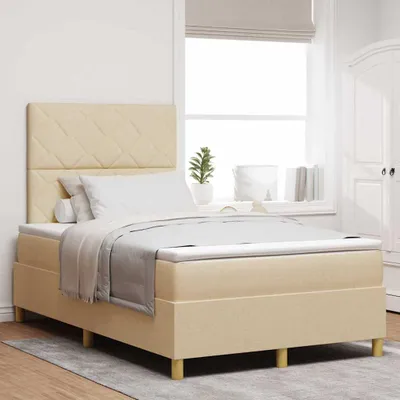 Image de Lit boxspring exclusif avec tête de lit en tissu crème, dimensions 120 x 190 cm