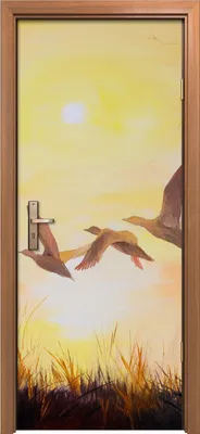 Produktbild von Türposter 80x200 cm Türaufkleber Türtapete Türfolie Klebefolie Malerei Kraniche bei Sonnenuntergang
