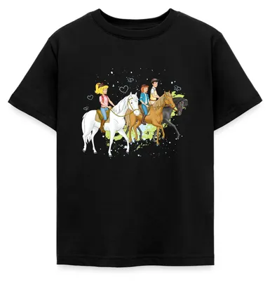 Produktbild von Spreadshirt Bibi Und Tina Ausritt Mit Alexander Falkenstein Kinder T-Shirt, 122/128 (7-8 Jahre), Schwarz