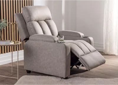 Produktbild von Happy Home Gepolsterter Relaxsessel Sofasessel mit 2 Getränkehalter, Hellgrau | Bequemer Einzelsessel mit Push-Back-Funktion und weicher Polsterung