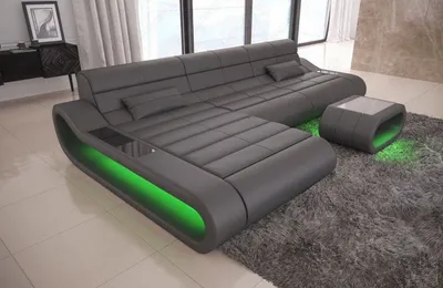 Produktbild von Ecksofa Concept Ledersofa lang mit Ottomane Kunst-Echtleder Mix