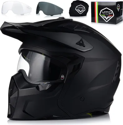 Obrázek produktu pro Trysková Jet přilba se sluneční clonou | VITO PREDATOR | zkušební přilba na skútr | certifikát ECE 22.06 | motocyklová přilba s odnímatelným podbradním řemínkem s dvojitou clonou  | M (57-58cm)