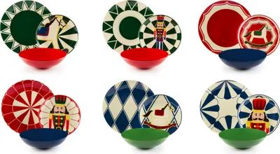 Immagine prodotto di Set di stoviglie Excelsa 18 pezzi Natale vintage in porcellana e gres Colorato