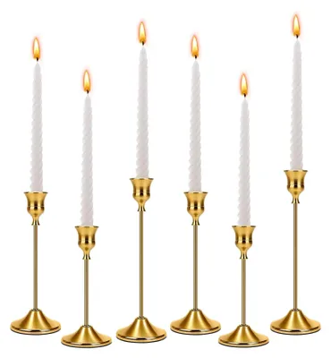 Produktbild von Kerzenständer Set Gold 6 Stück, Stabkerzenhalter in 3 Höhen für verschiedene Anlässe