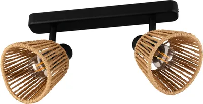 Produktbild von EGLO Deckenlampe 2-flammig Keelby, Deckenstrahler Wohnzimmer, Spot Deckenleuchte aus Stahl in Schwarz, Bast Papier in Naturfarben, E14 Fassung