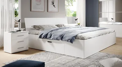 Productafbeelding van Tweepersoonsbed met nachtkastjes, kleur wit. Ligvlak: 160x200 cm