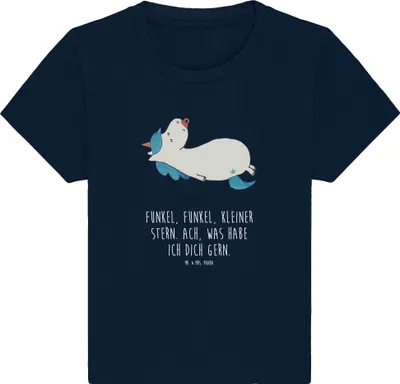 Produktbild von Mr. & Mrs. Panda Babyshirt Einhorn Schnuller 24. - 36. Monat - French Navy - Geschenk, Geburt, Baby Oberteil, Mama, Kinder, Jerseyshirt, Einhörner,  T-Shirt, Säugling