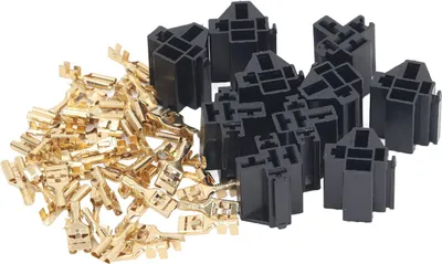 Imagen del producto de Kit de conectores para relé de 10 posiciones, con carcasa y soporte, con toma de 12V, 30A/40A, e incluye 30 terminales de 10 mm y 20 terminales de 6,3 mm, para automóviles, camiones y vehículos