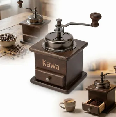 Zdjęcie produktu dla Młynek Ręczny Klasyczny Do Kawy Retro Z Szufladą Z Regulacją Grawer "Kawa"