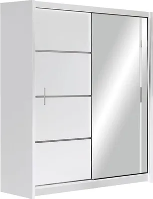Produktbild von Kleiderschrank Vista mit Spiegel 150 cm, Schwebetürenschrank, Garderobeschrank Schlafzimmer; Wohnzimmerschrank; Korpus Schrank Farbe: Weiss; Farbe der Schrankfront: Weiss