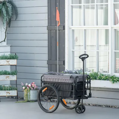 Produktbild von Fahrradanhänger Bollerwagen 2-in-1, Lastenanhänger klappbar, 600D Oxford-Stoff, Schwarz-Grau | 130 x 64 x 103 cm | bis 40 kg | 4 Reflektoren