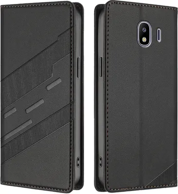 Produktbild von Hülle für Samsung Galaxy J4 2018, Kunstleder Brieftaschen Handyhülle mit Kartenfach und Standfunktion Schwarz