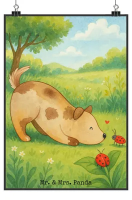 Produktbild von Mr. & Mrs. Panda Bild Hund Marienkäfer Design DIN A4 - Weiß - Geschenk, drucke, Neugierig, wanddeko, Hunde, Sprüche, kunstdruck poster, Plakat, Mischlingshund