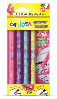 Produktbild von CARIOCA Memo Erase Textmarker-Set, 4 löschbare Stifte – Doppelspitze mit magisch