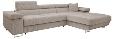 Produktbild von MIRJAN24 Ecksofa Torezio Mini Cord, Stilvoll Eckcouch mit Bettkasten und Schlaffunktion, Einstellbare Kopfstützen, 280x170x70-90 cm (Farbe: Poso 03, Seite: Rechts)
