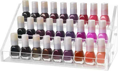 Produktbild von Dreistöckiges Nagellackregal – Acrylbox (L 23,5 x B 12,5 x H 11,5 cm). Geeignet für bis zu 30 Standard-Nagellackfläschchen. Acryl-Display für Tisch, Schreibtisch oder Regal.