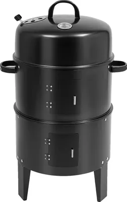 Image de Fumoir BBQ au charbon de bois, barbecue portable 3 en 1 pour l'extérieur, force du vent réglable, noir