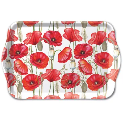 Imagen del producto de Plato de melamina Ambiente Europe, 13 x 21 cm, diseño de amapolas por toda la superficie, color blanco