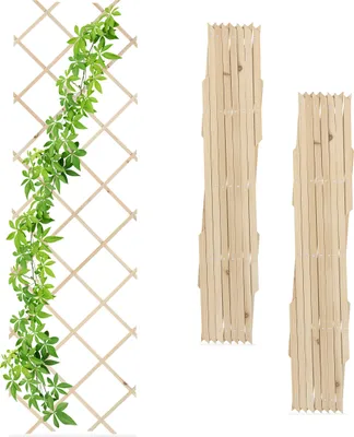 Image de Treillis extensible Relaxdays, lot de 3, 180 x 60 cm, en bois, fixation murale, support pour plantes grimpantes, treillis en bois, couleur naturelle