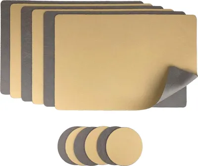 Produktbild von Platzset 6er Set Kunstleder abwaschbar, Wendbares Tischset 45x30cm, Platzdeckchen Modern (Braun/Senf) 6er Set inklusive Glasuntersetzer