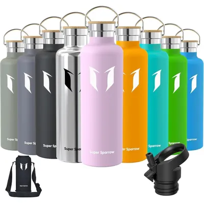 Obrázok produktu pre Nerezová fľaša na pitie, objem 350 ml/500 ml/620 ml/750 ml/1 liter, bez úniku, bez BPA, s 2 viečkami