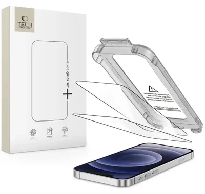 Produktbild von Tech-Protect Quick Set+ 2er-Pack gehärtetes Glas für Iphone 12 / 12 Pro - Schwarz
