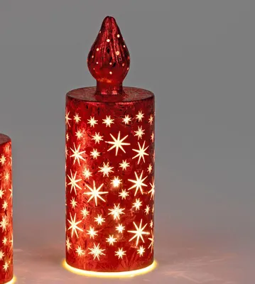 Produktbild von LED Deko Kerze FROSTY STARS Sterne rot H. 22cm aus Glas Formano W25