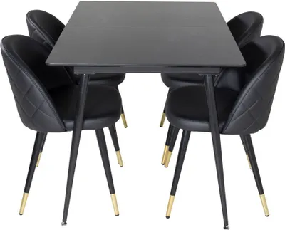 Produktbild von SilarBLExt Essgruppe Esstisch Ausziehbarer Tisch Länge cm 120 / 160 schwarz und 4 Velvet Esszimmerstühle PolyurethanKunstleder schwarz.