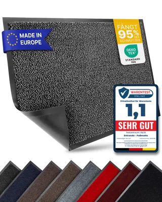 Produktbild von Entrando Fußmatte 40x60 cm in Schwarz Anthrazit - Rutschfeste Schmutzfangmatte für innen und außen - ideal für Haustür, Flur, Balkon, Terrasse - Carpet Fußabtreter Türmatte Schuhabstreifer Fußabstreifer Fußmatten Schmutzmatte Schuhmatte Türvorleger Doormat Fussabstreifer Teppich für draußen Fussmatten für den Aussenbereich Fussmatten