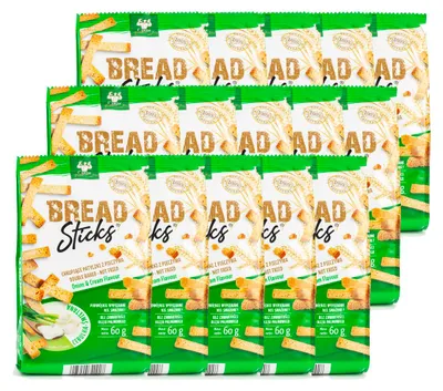 Productafbeelding van Crazy Bakery Broodstengels met ui-room smaak, 60g, 15 stuks