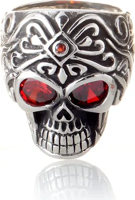 Produktbild von Karisma Edelstahl 316L Ring -Totenkopf skull Bulk Gothic - Geschwärzt 2 Rote Steine Augen - SRSK012 - 70 (22.3)