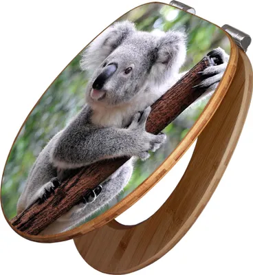 Zdjęcie produktu dla Deska sedesowa banjado Design z mechanizmem cichego opuszczania – Koala – deska sedesowa z mechanizmem cichego opuszczania, wykonana z drewna i wysokiej jakości bambusa, pasująca do wszystkich popularnych modeli toalet [TDB2 10224]