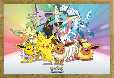 Produktbild von Pokemon - Pokémon - Eve - Anime Spiel Poster - Größe 91,5x61 cm MDF-Rahmen Eiche