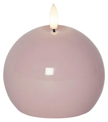 Produktbild von Runde LED-Kerze ,Flamme Shine', kugelförmig, hochglänzend, flackernd, Pastellrosa, Ø 9,5cm