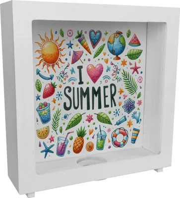 Produktbild von Sommer Rahmen Spardose aus Holz mit Spruch I love summer