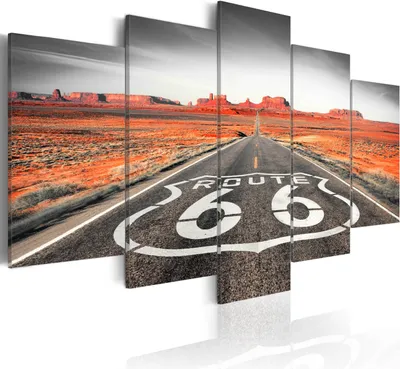 Produktbild von Leinwandbilder 200x100 cm c-B-0020-b-o Vlies Leinwandbild 5 tlg Kunstdruck modern Wandbilder XXL Wanddekoration Design Wand Bild ROUTE 66 WEG LANDSCHAFT WÜSTE